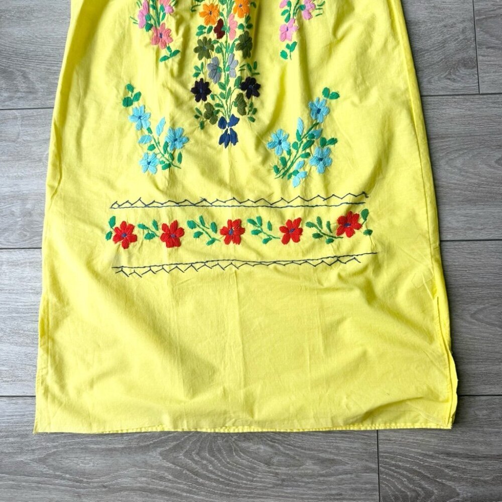 Vintage Handmade 70s Mexican Embroidered Midi Dress Peasant Style - Picture 8 of 14